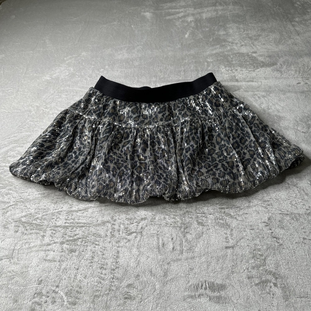 Justice Leopard Print Sequin Skirt Sz 18 Elastic Waist Bling Y2K